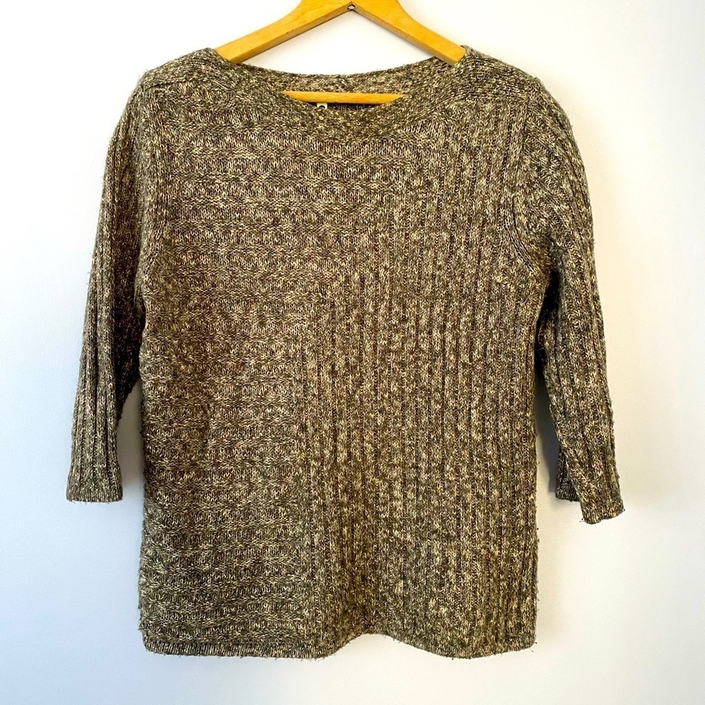 Leo & Nicole Gray Ribbed Knit Sweater Size S Cotton Blend 3/4 Sleeves Boat Neck